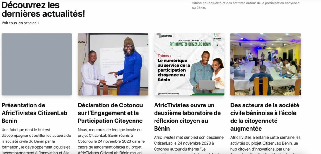 l'interface de la plateforme AfricTivistes CitizenLab Bénin